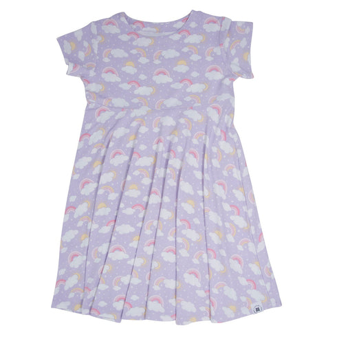 lavender-rainbows-and-clouds-cap-sleeve-swirly-girl-dress Sweet Bamboo - Sophia's StyleDresses-1